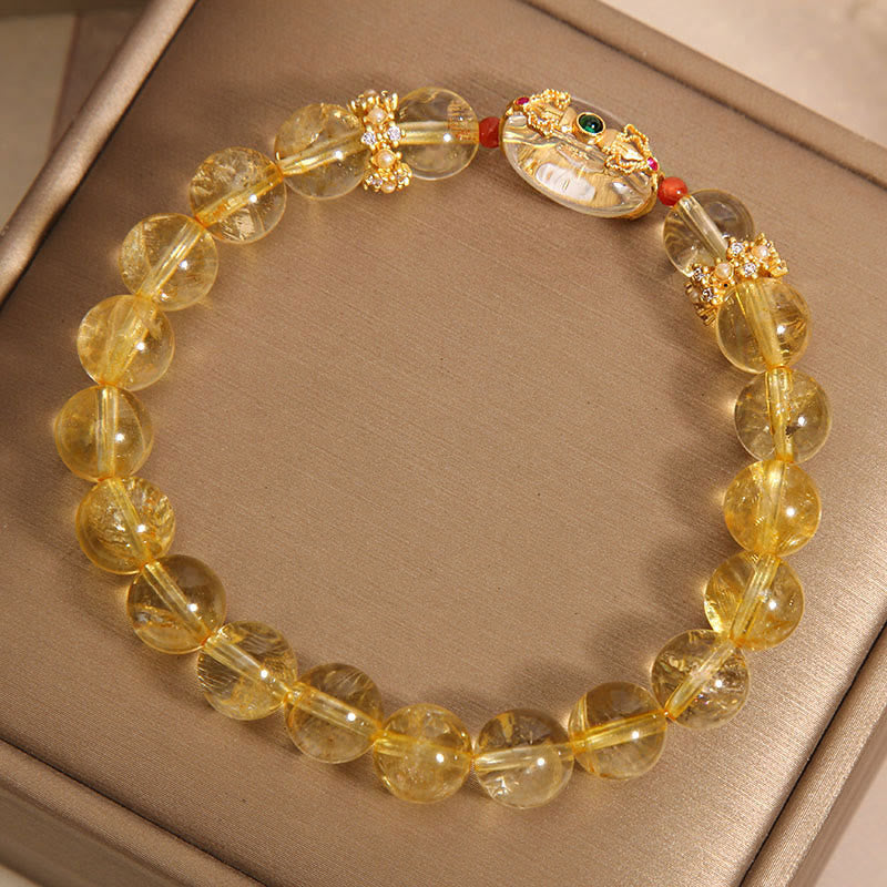 Pulsera de auspiciosidad con cuentas de cuarzo rutilado dorado natural de Buddha Stones