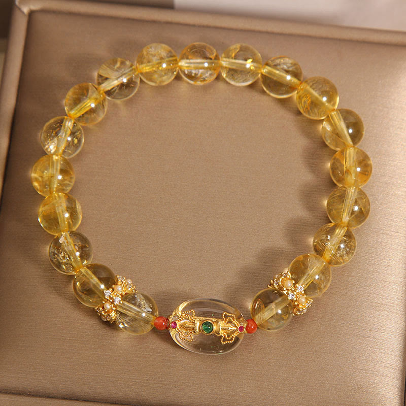 Pulsera de auspiciosidad con cuentas de cuarzo rutilado dorado natural de Buddha Stones
