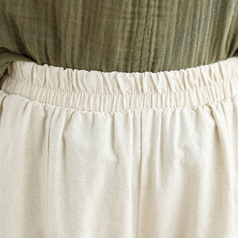 Pantalones casuales de lino y algodón con encaje liso y bolsillos para mujer de Buddha Stones - image 6