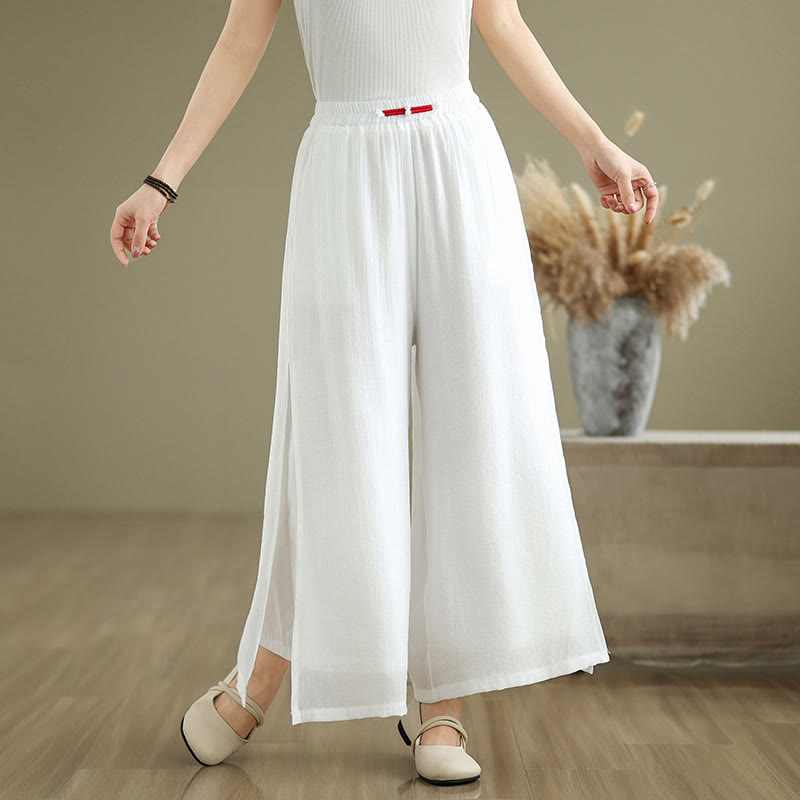 Pantalones anchos de algodón y lino con diseño vintage de Buddha Stones para mujer, con bolsillos