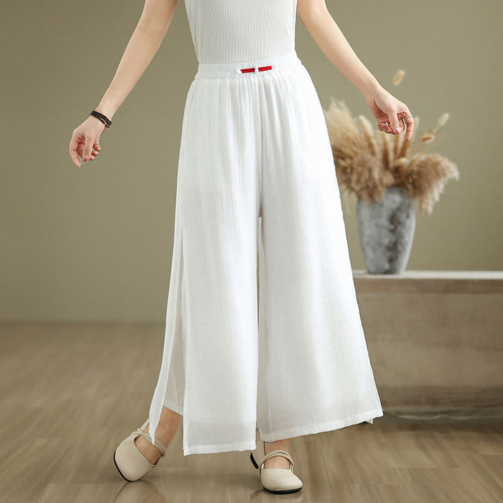 Pantalones anchos de algodón y lino con diseño vintage de Buddha Stones para mujer, con bolsillos