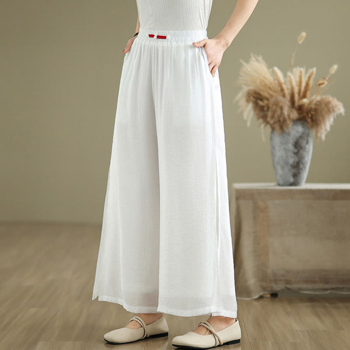 Pantalones anchos de algodón y lino con diseño vintage de Buddha Stones para mujer, con bolsillos