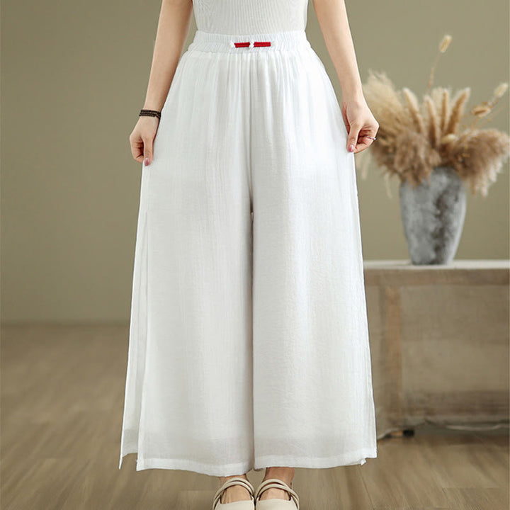 Pantalones anchos de algodón y lino con diseño vintage de Buddha Stones para mujer, con bolsillos