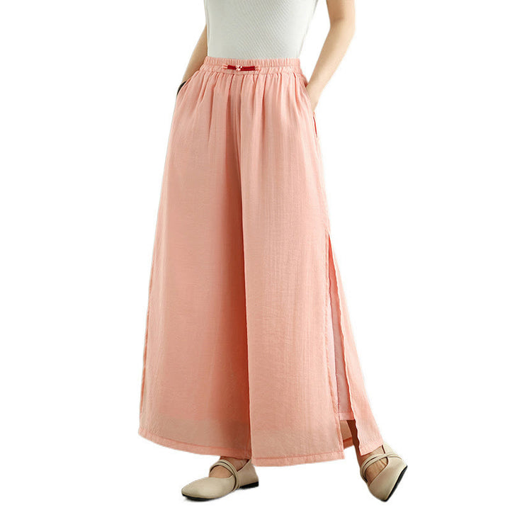 Pantalones anchos de algodón y lino con diseño vintage de Buddha Stones para mujer, con bolsillos
