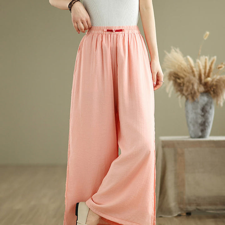 Pantalones anchos de algodón y lino con diseño vintage de Buddha Stones para mujer, con bolsillos