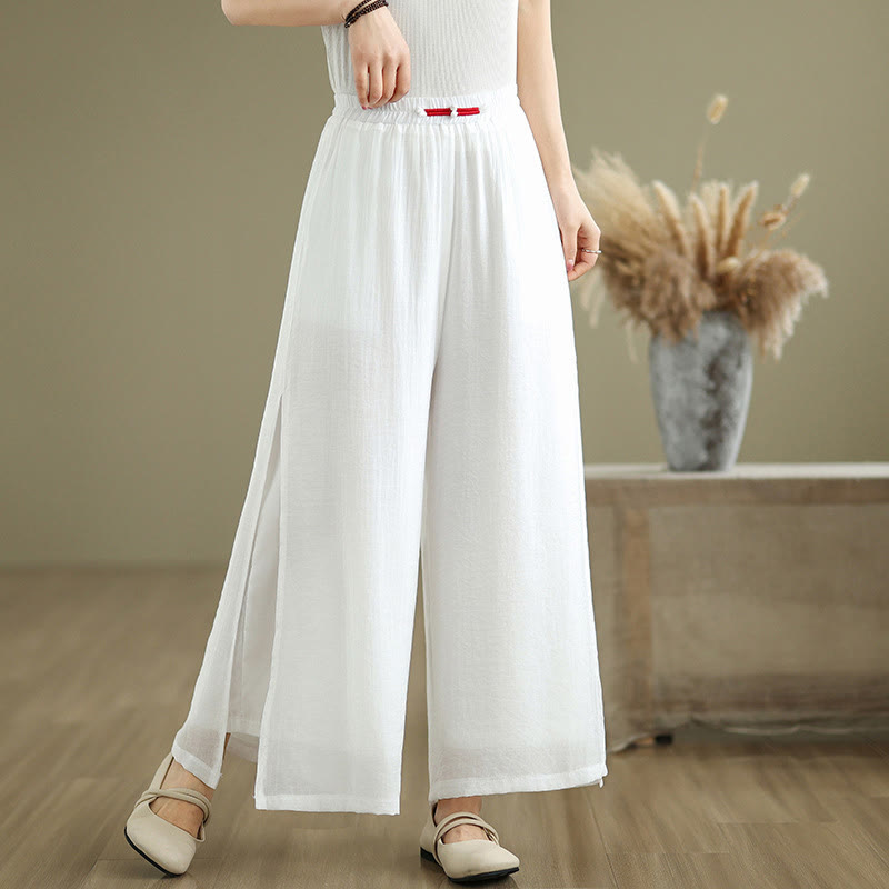 Pantalones anchos de algodón y lino con diseño vintage de Buddha Stones para mujer, con bolsillos