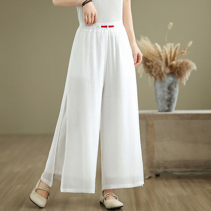 Pantalones anchos de algodón y lino con diseño vintage de Buddha Stones para mujer, con bolsillos