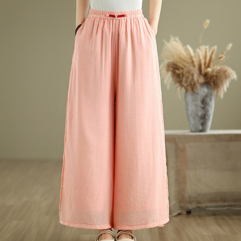 Pantalones anchos de algodón y lino con diseño vintage de Buddha Stones para mujer, con bolsillos