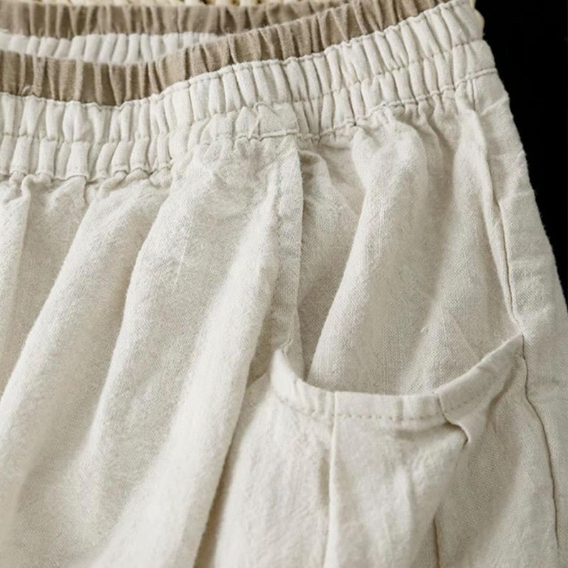 Pantalones harén de lino y algodón con bordado vintage de Buddha Stones para mujer, de largo 7-8, con bolsillos - image 3