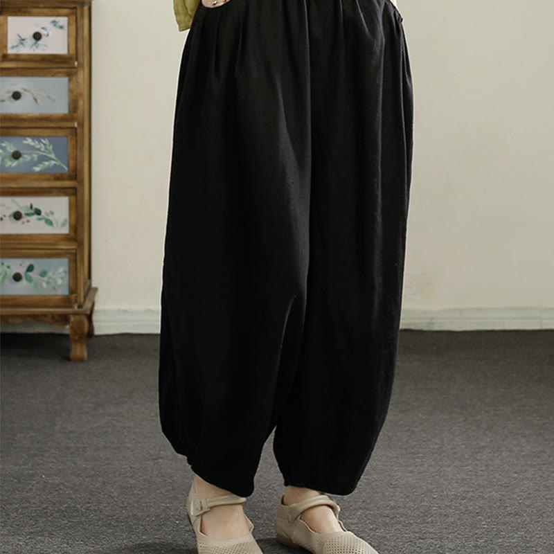 Pantalones harén de lino y algodón con bordado vintage de Buddha Stones para mujer, de largo 7-8, con bolsillos - image 11