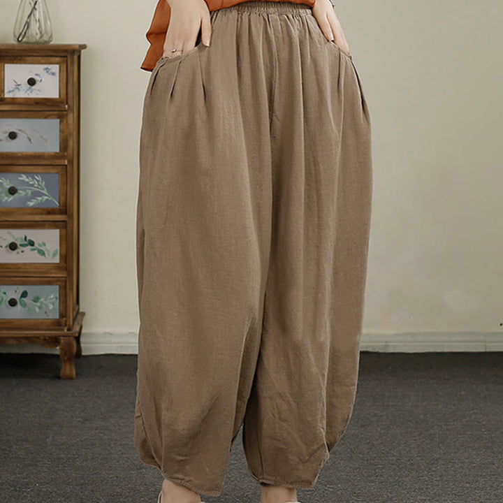 Pantalones harén de lino y algodón con bordado vintage de Buddha Stones para mujer, de largo 7-8, con bolsillos - image 13