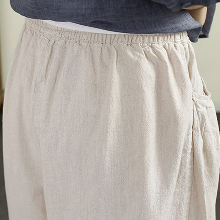 Pantalones harén de lino y algodón con bordado vintage de Buddha Stones para mujer, de largo 7-8, con bolsillos - image 8