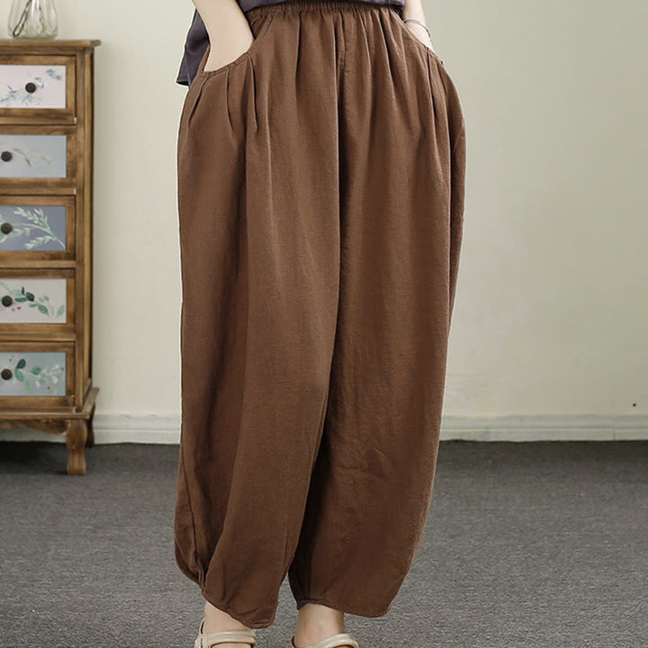 Pantalones harén de lino y algodón con bordado vintage de Buddha Stones para mujer, de largo 7-8, con bolsillos - image 16
