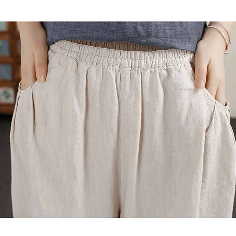 Pantalones harén de lino y algodón con bordado vintage de Buddha Stones para mujer, de largo 7-8, con bolsillos - image 6