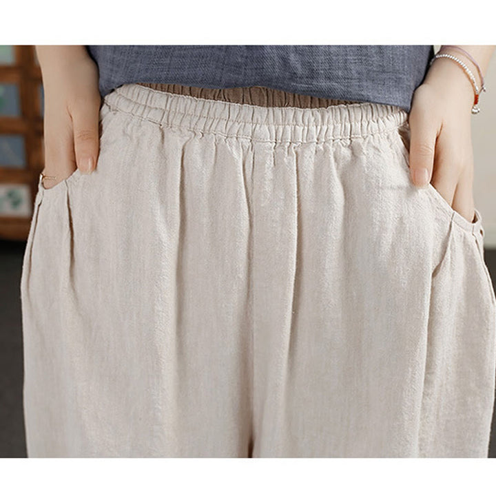 Pantalones harén de lino y algodón con bordado vintage de Buddha Stones para mujer, de largo 7-8, con bolsillos - image 6