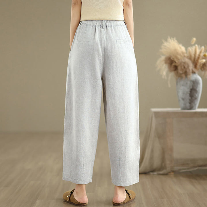 Pantalones harén de lino y algodón con bolsillos para mujer, de cintura alta, informales, de verano, de color liso, con Buddha Stones