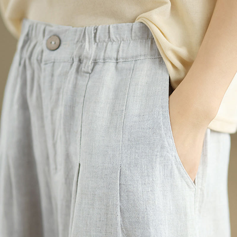 Pantalones harén de lino y algodón con bolsillos para mujer, de cintura alta, informales, de verano, de color liso, con Buddha Stones