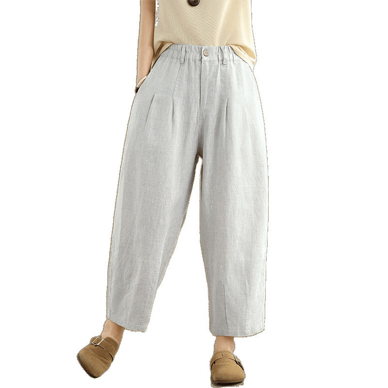 Pantalones harén de lino y algodón con bolsillos para mujer, de cintura alta, informales, de verano, de color liso, con Buddha Stones