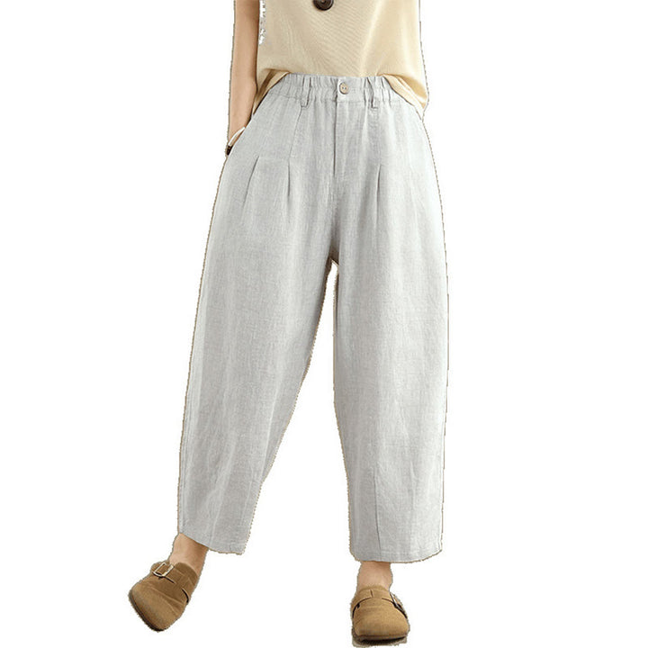 Pantalones harén de lino y algodón con bolsillos para mujer, de cintura alta, informales, de verano, de color liso, con Buddha Stones