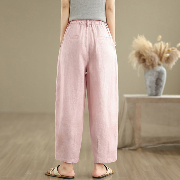 Pantalones harén de lino y algodón con bolsillos para mujer, de cintura alta, informales, de verano, de color liso, con Buddha Stones