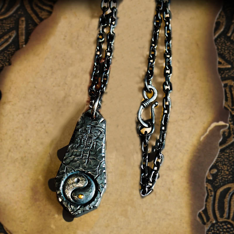 Collar con colgante de armonía con diseño de Yin Yang y Osa Mayor en plata de ley 999 y oro de 24 quilates con Buddha Stones - Cadena de plata y plata de ley 999 - image 9