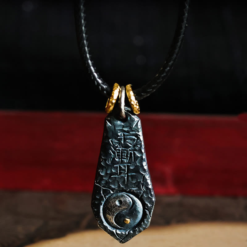 Collar con colgante de armonía con diseño de Yin Yang y Osa Mayor en plata de ley 999 y oro de 24 quilates con Buddha Stones - Cadena de plata de ley 999 y cordón de cuero - image 0