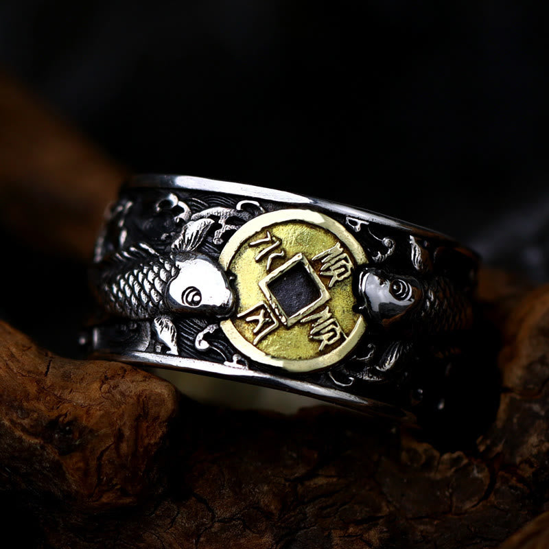 Buddha Stones de plata de ley 925 con diseño de pez koi de la suerte, con apertura ajustable y monedas de cobre, nubes auspiciosas. - image 12