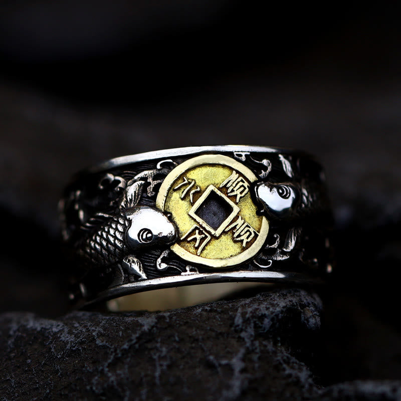 Buddha Stones de plata de ley 925 con diseño de pez koi de la suerte, con apertura ajustable y monedas de cobre, nubes auspiciosas. - image 10