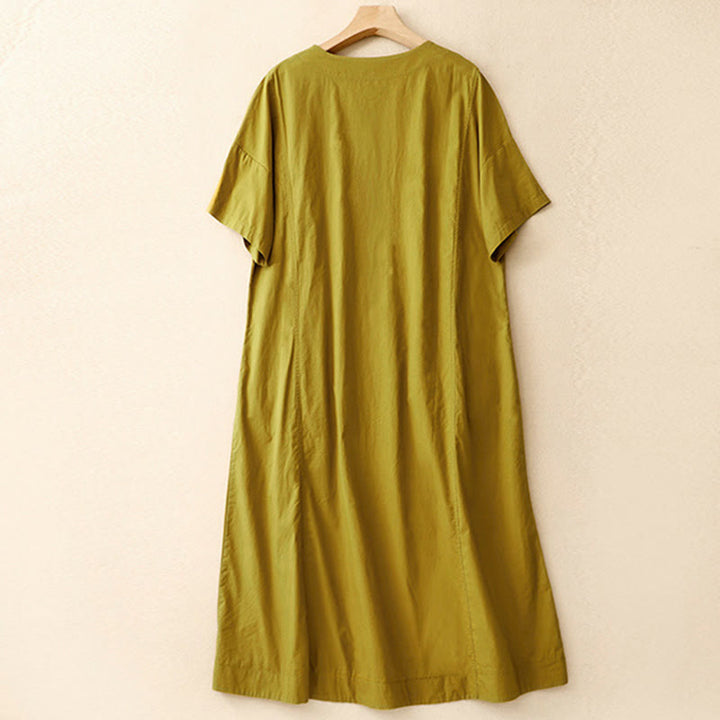 Vestido midi de verano con cuello redondo, manga corta y bolsillos, de Buddha Stones - image 16