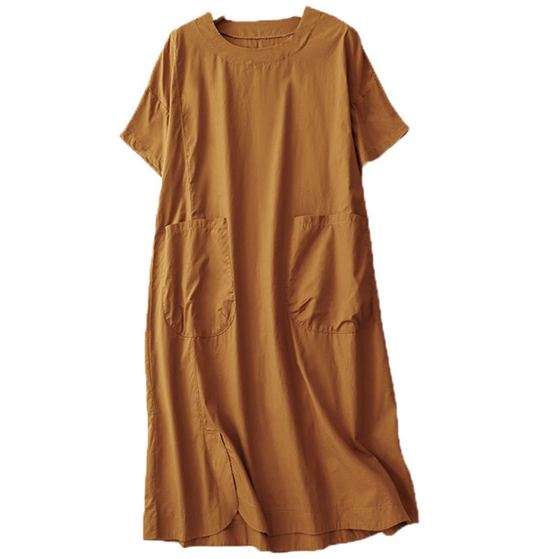 Vestido midi de verano con cuello redondo, manga corta y bolsillos, de Buddha Stones - image 6