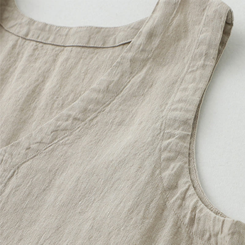 Vestido midi sin mangas de color liso con cuello en V y botones sencillos , de Buddha Stones Daily Casual. - image 6