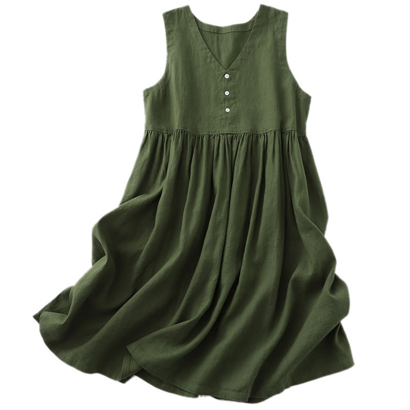 Vestido midi sin mangas de color liso con cuello en V y botones sencillos , de Buddha Stones Daily Casual. - image 16