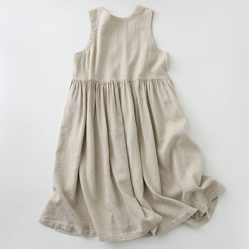 Vestido midi sin mangas de color liso con cuello en V y botones sencillos , de Buddha Stones Daily Casual. - image 1