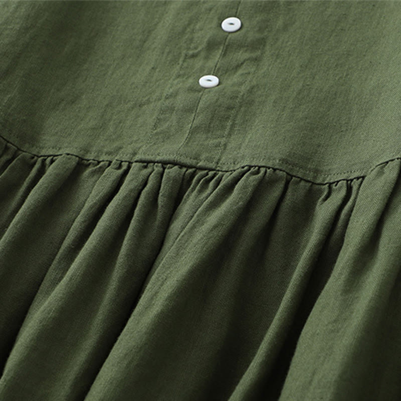 Vestido midi sin mangas de color liso con cuello en V y botones sencillos , de Buddha Stones Daily Casual. - image 12