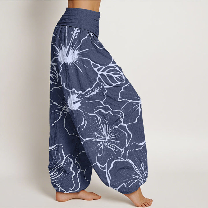 Pantalones harén con cintura elástica para mujer con diseño de flores de gloria de la mañana y Buddha Stones - image 3