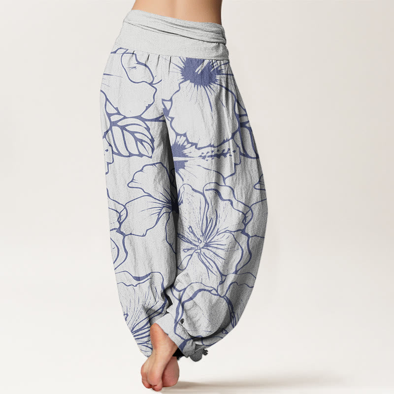 Pantalones harén con cintura elástica para mujer con diseño de flores de gloria de la mañana y Buddha Stones - image 5