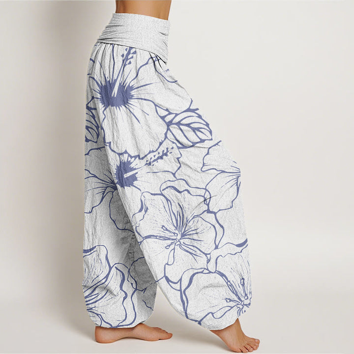 Pantalones harén con cintura elástica para mujer con diseño de flores de gloria de la mañana y Buddha Stones - image 6