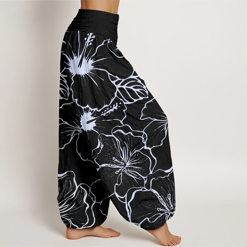 Pantalones harén con cintura elástica para mujer con diseño de flores de gloria de la mañana y Buddha Stones - image 9