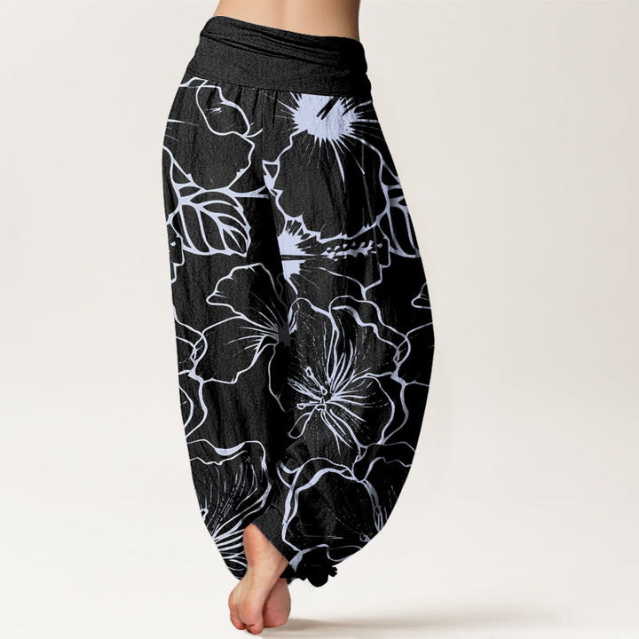 Pantalones harén con cintura elástica para mujer con diseño de flores de gloria de la mañana y Buddha Stones - image 9