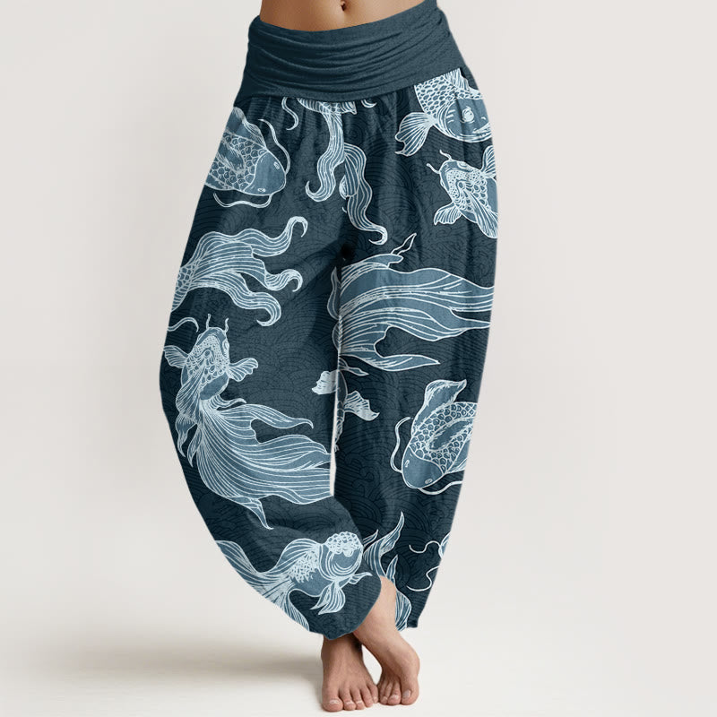 Pantalones harén con cintura elástica para mujer, diseño de Buddha Stones - Cadete Azul - US22，UK/AU26，EU54 (6XL) - image 1