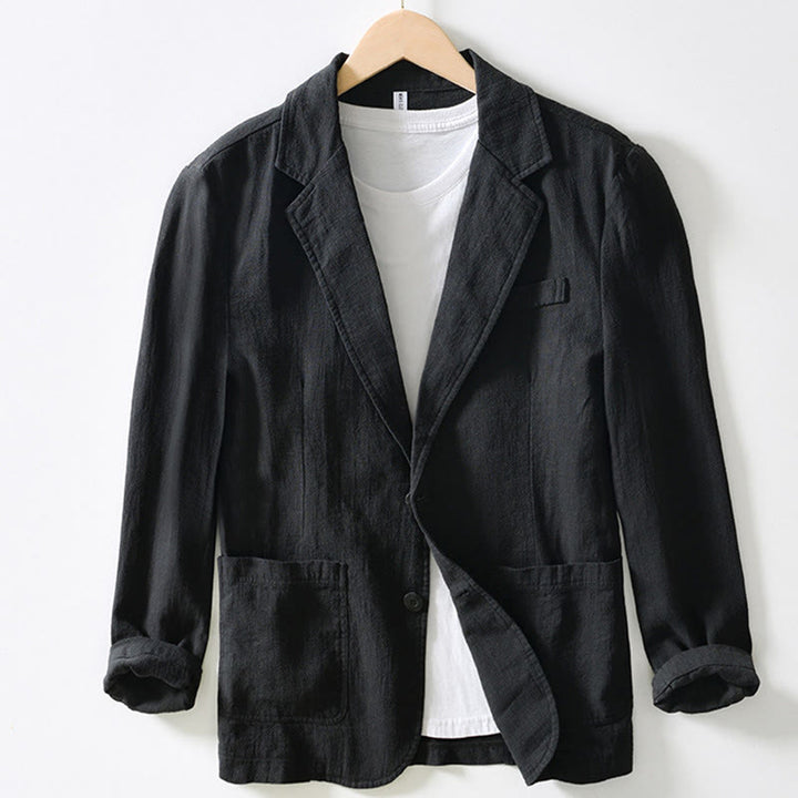 Camisa de lino y algodón para hombre con diseño de Buddha Stones, manga larga, botones y bolsillos - Negro - US/UK/AU44, EU54 (4XL) - image 15