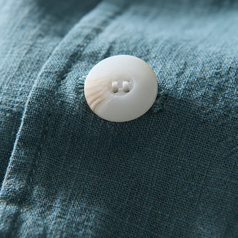 Camisa de lino y algodón para hombre con diseño de Buddha Stones, manga larga, botones y bolsillos - image 3