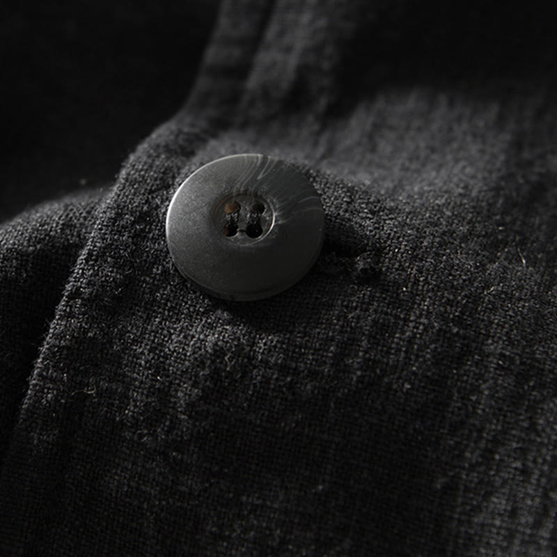 Camisa de lino y algodón para hombre con diseño de Buddha Stones, manga larga, botones y bolsillos - image 19