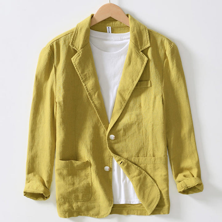 Camisa de lino y algodón para hombre con diseño de Buddha Stones, manga larga, botones y bolsillos - Amarillo - US/UK/AU44, EU54 (4XL) - image 21