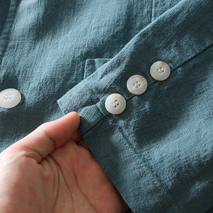 Camisa de lino y algodón para hombre con diseño de Buddha Stones, manga larga, botones y bolsillos - image 4