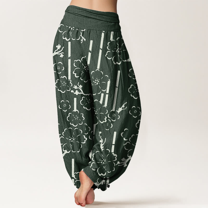 Pantalones harén con cintura elástica para mujer con diseño floral de líneas y Buddha Stones - image 2