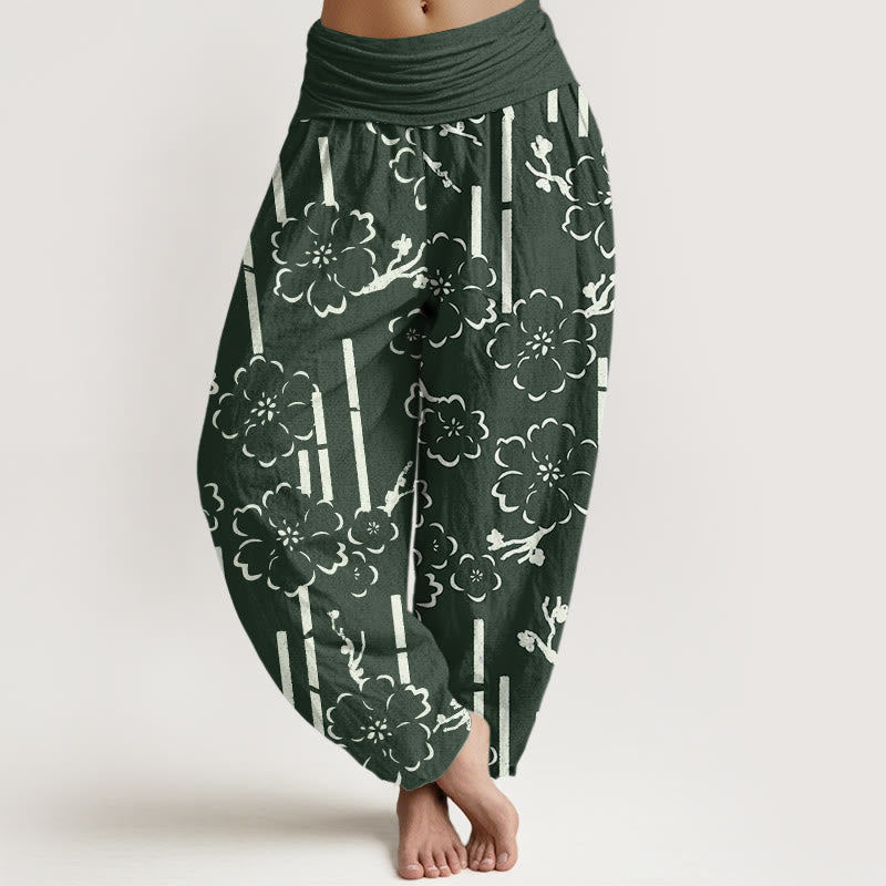 Pantalones harén con cintura elástica para mujer con diseño floral de líneas y Buddha Stones - Verdemar - US22，UK/AU26，EU54 (6XL) - image 1