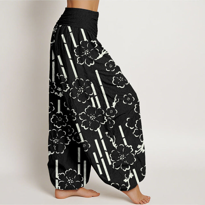 Pantalones harén con cintura elástica para mujer con diseño floral de líneas y Buddha Stones - image 7