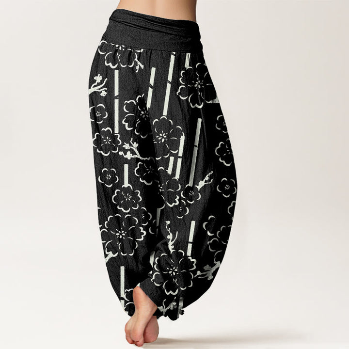Pantalones harén con cintura elástica para mujer con diseño floral de líneas y Buddha Stones - image 6
