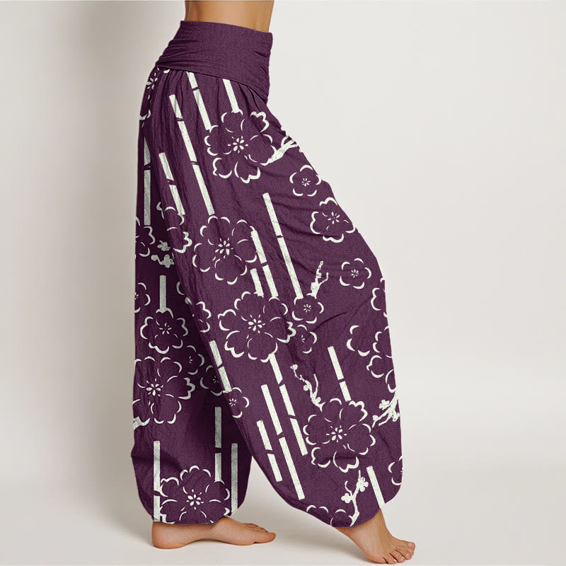 Pantalones harén con cintura elástica para mujer con diseño floral de líneas y Buddha Stones - image 10